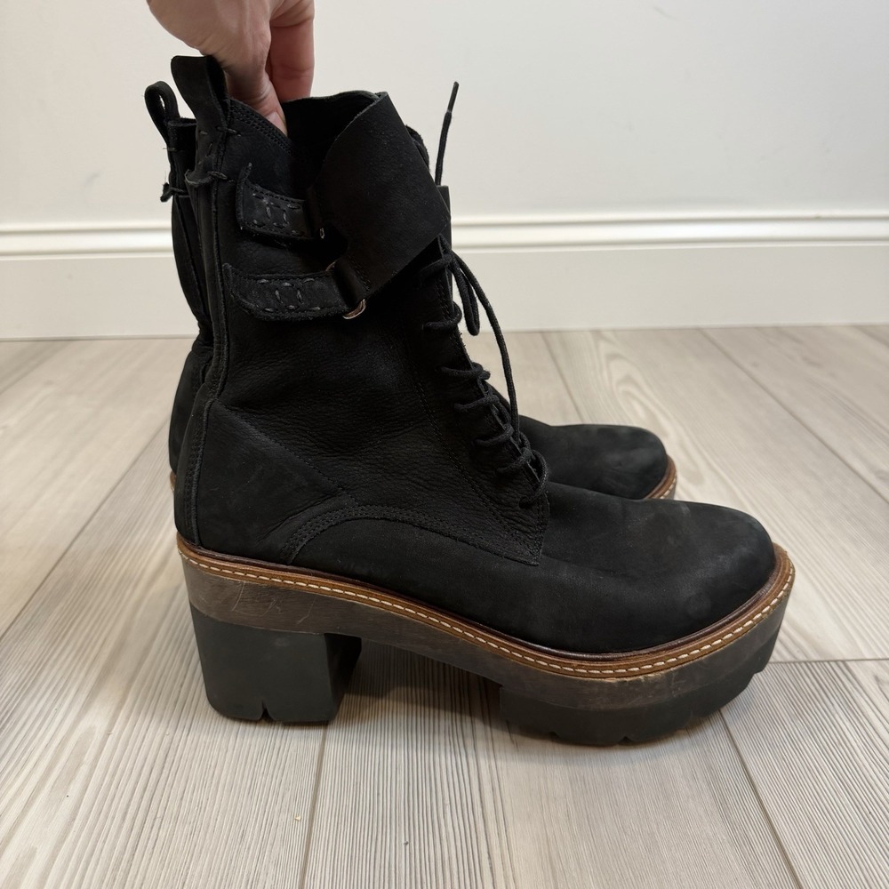 Free People Lace Up Boots Combat Suede Black Boots Platform Sz 10 EU 41 - Picture 4 of 10